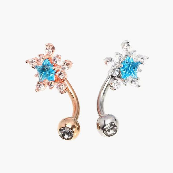 2Pcs Belly Ring Navel Piercing Decor Stainless Steel Gold Color Snowflake Pendant Belly Jewelry Women Body Ornament Safe Durable