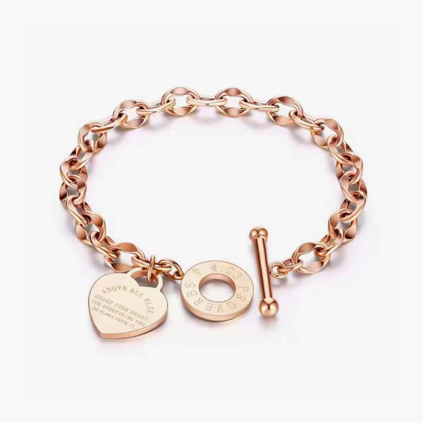 1PC Stainless Steel Bracelet Unisex with Heart Pendant OT Buckle Couple Jewelry Accessory