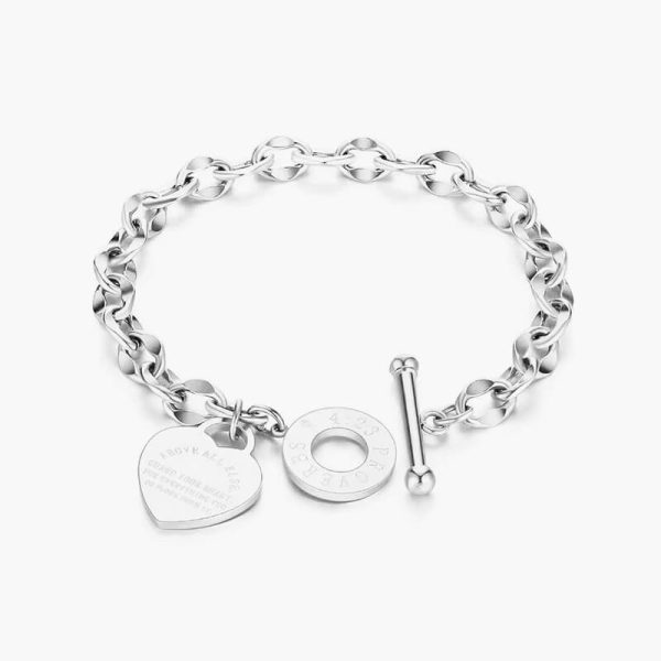 1PC Stainless Steel Bracelet Unisex with Heart Pendant OT Buckle Couple Jewelry Accessory - Image 3