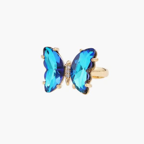 Adjustable Women Girls Korean Crystal Butterfly Open Ring Fashion Jewelry Finger Rings - Image 3