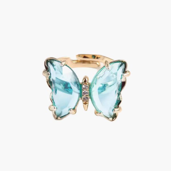 Adjustable Women Girls Korean Crystal Butterfly Open Ring Fashion Jewelry Finger Rings - Image 4