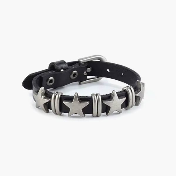 E0BF Goth Vintage Star Leather Alloy Bracelets For Women Men Gothic Retro Couple Bracelet Rock Party Jewelry Accessory-Decor