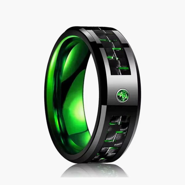Fashion Men Stainless Steel Celtic Dragon Rings Inlay Red Blue Green Carbon Fiber Zircon Rings For Men Wedding Band Jewelry Gift - Image 2
