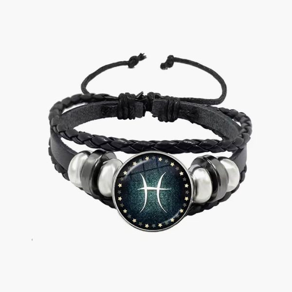 LibraScorpioSagittariusCapricornAquariusPisces 12 Constellations Black Wrist Charm Leather Snap Bracelet Jewelry Gift - Image 2