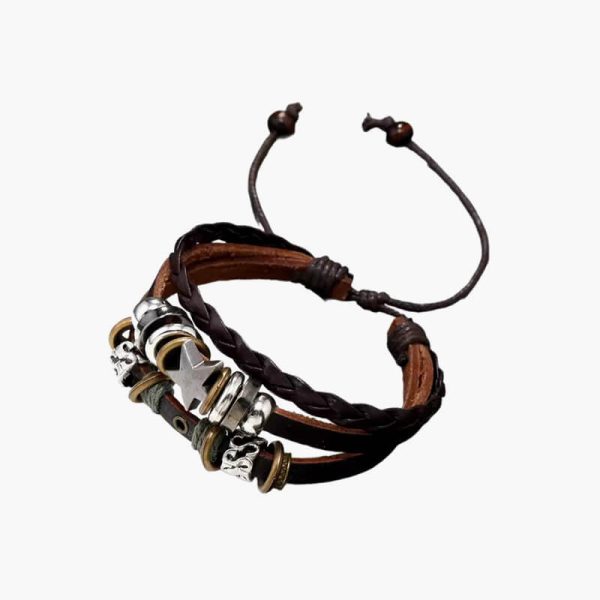 Vintage Leather Bracelet Punk Star Beaded Wristband MultiLayer Leather Bracelet Jewelry Punk Wrap Bracelet for Women Men