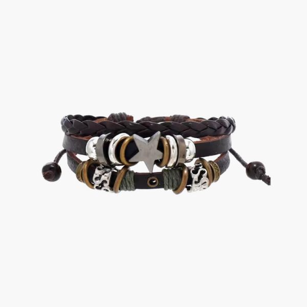 Vintage Leather Bracelet Punk Star Beaded Wristband MultiLayer Leather Bracelet Jewelry Punk Wrap Bracelet for Women Men - Image 3
