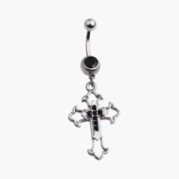 Hollow Cross Dangle Navel Ring 14G 316L Surgical Steel Belly Button Ring Clear Black CZ Punk Piercing Ombligo Oreja Body Jewelry