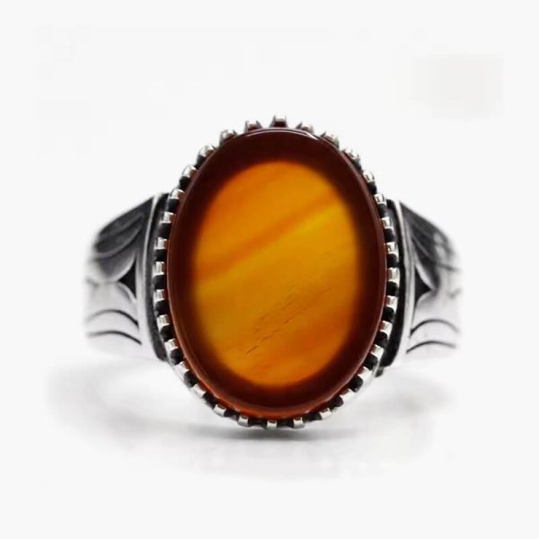 Natural Agate Ring for Men 925 Sterling Silver with Big Red Stone Vintage Rings Hollow Design for Male Women Thai Silver Jewelry - Image 6