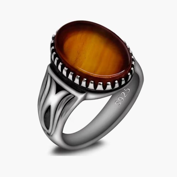 Natural Agate Ring for Men 925 Sterling Silver with Big Red Stone Vintage Rings Hollow Design for Male Women Thai Silver Jewelry - Image 7