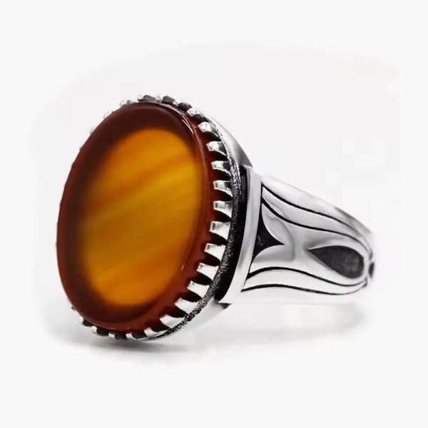Natural Agate Ring for Men 925 Sterling Silver with Big Red Stone Vintage Rings Hollow Design for Male Women Thai Silver Jewelry - Image 8
